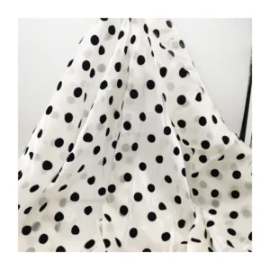 Guangzhou Manufacturer Wholesale Price White 100 Polyester Flocked Black Polka Dot Organza Fabric - 100% Polyester, 25 gsm...
