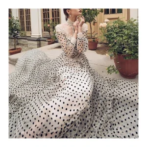 Guangzhou Manufacturer Wholesale Price White 100 Polyester Flocked Black Polka Dot Organza Fabric - 100% Polyester, 25 gsm...