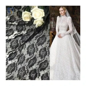 Guangzhou Supplier Luxurious Bridal Lace Fabric Ivory Floral Jacquard Mesh African Chantilly Lace Fabric for Woman - 100%...
