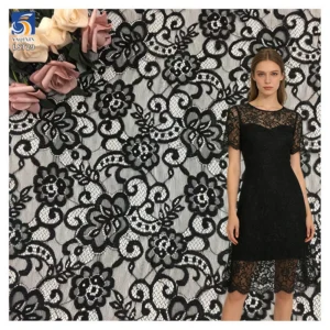 Guangzhou Textile and Lace Fabric Manufacturer Swiss Sexy Black Floral Guipure Chantilly Lace Fabric - 100% Polyester, 110...