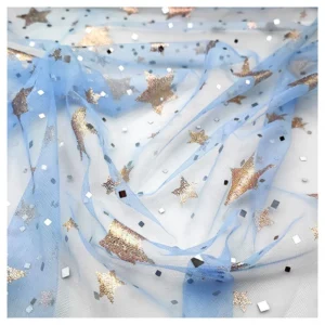 Guangzhou Tulle Textile Factory Custom Glitter Stars Square Sequined Mesh Tulle Fabric for Home Textile - 100% Polyester, 25...