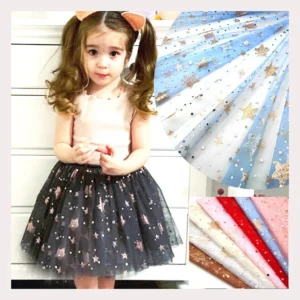 Guangzhou Tulle Textile Factory Custom Glitter Stars Square Sequined Mesh Tulle Fabric for Home Textile - 100% Polyester, 25...