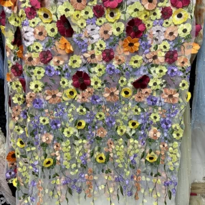 Guangzhou Zhongda Fabric Market Reasonable Price Color Embroidery Lace Fabric 2024 3D Flowers Tulle Net Lace Fabric - 100%...