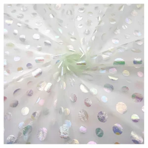 High Quality 100% Polyester American Tulle Fabric 20gsm Foil Film Soft Mesh Printing Dot Fabric Wedding Lining Curtain Short...