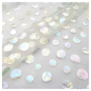 High Quality 100% Polyester American Tulle Fabric 20gsm Foil Film Soft Mesh Printing Dot Fabric Wedding Lining Curtain Short...