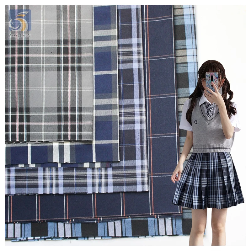 High Quality 60/40 Polyester/Cotton Fabric 195gsm Plaid Check Yarn Dyed Fabric for Pleated School Uniform Skirts...