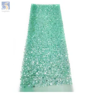 High Quality Lace Fabric With Beads and Pearl Shiny Sequin Embroidery Beaded Lace Fabric Luxury for Weddings - Polyester...