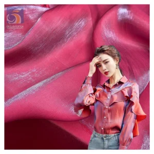 High Quality Pink Rayon Polyester Blend Organza Fabric for Lining Soft Glossy Shiny Satin Organza Fabric - 100% Polyester...