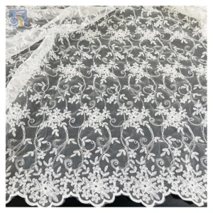 High Quality Pure Cotton French Wedding Lace Fabric Flower Water Soluble Embroidery Mesh Lace Embroidered Fabric - 100%...