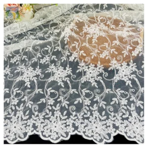 High Quality Pure Cotton French Wedding Lace Fabric Flower Water Soluble Embroidery Mesh Lace Embroidered Fabric - 100%...