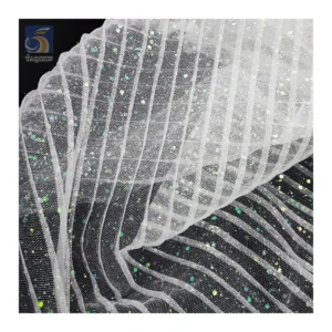 High Quality Wedding Dress 100% Polyester Colored Glitter Pleated Mesh Tulle Fabric for Dress - 100% Polyester, 60 gsm, 150...