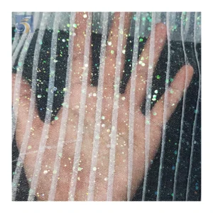 High Quality Wedding Dress 100% Polyester Colored Glitter Pleated Mesh Tulle Fabric for Dress - 100% Polyester, 60 gsm, 150...