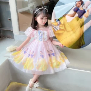 Hot 100% Polyester Snow White Princess Printed Tulle Fabric for Children's Dress - 100% Polyester, Mesh Fabric, 25g, Warp...