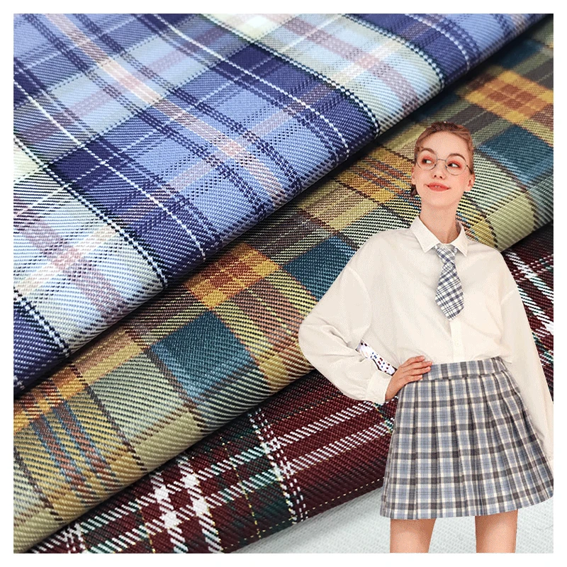 Hot 200-220gsm Japanese JK Check School Uniform Material Fabric Polyester Dress Shirting Fabric Woven Yarn Dyed Fabric...