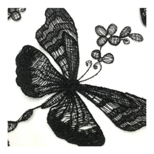 Hot Flower Elastic Tulle Lace Net Fabric High-End Embroidery Black Hand Embroidery Lace Fabric for Lingerie - 100%...