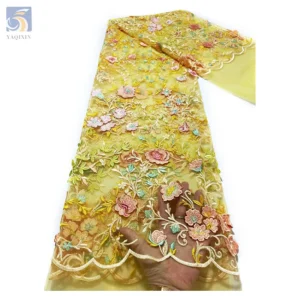 Hot Sale German Fancy Embroidery Tulle Fabric Design Floral Plants Embroidered Polyester Mesh Tulle Fabric for Veil - 100%...