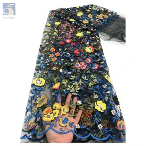 Hot Sale German Fancy Embroidery Tulle Fabric Design Floral Plants Embroidered Polyester Mesh Tulle Fabric for Veil - 100%...