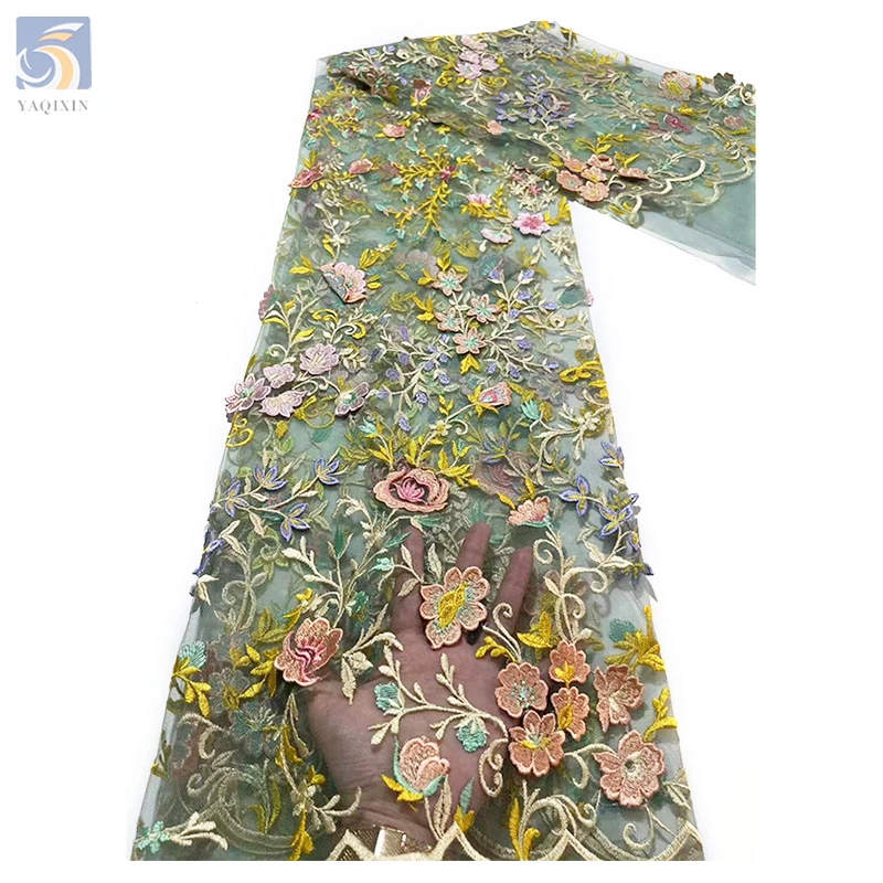 Hot Sale German Fancy Embroidery Tulle Fabric Design Floral Plants Embroidered Polyester Mesh Tulle Fabric for Veil - 100%...