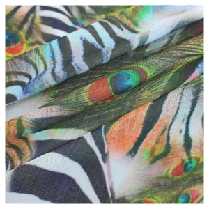 Hot Sales Four-Way Stretch Poly Spandex Power Mesh Fabric African Nigerian Digital Printed Animal Peacock Zebra Fabric...