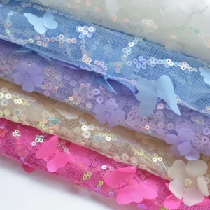 Hot Selling 3D Butterfly Embroidery Lace Fabric with Sequins Sheer Tulle Embroidered Fabric for Wedding Gown & Dresses...