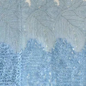 Hot Selling Elegant Sky Blue Mesh 3D Pleated Lace Fabric Handmade Beads French Lace Sequins Fabric for Wedding Party...