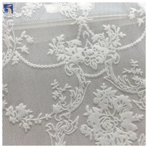 In Stock Polyester Spandex Flocked Floral Mesh Lace Fabric in Black 4 Way Stretch Power Mesh Net Fabric for Dress - Spandex...