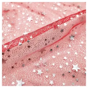 Independence Day Christmas Holiday Tulle Fabric for Party Dress Polyester Star Polka Dot Foil Print Tulle Mesh Fabric - 100%...