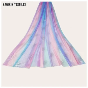 JJ22427-1 Beautiful Home Wedding Party Decoration Fabric Rainbow Print Mesh Polyester Fabric Golden Dot Glitter Tulle 2025...