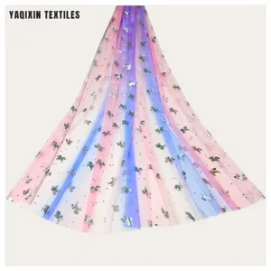 JY2011 China OEM Pink Purple Colorful 100%Nylon Print Fabric Soft Tulle Mesh Digital Print Diy Women Dress Scarf Fabric...