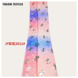 JY2011 China OEM Pink Purple Colorful 100%Nylon Print Fabric Soft Tulle Mesh Digital Print Diy Women Dress Scarf Fabric...