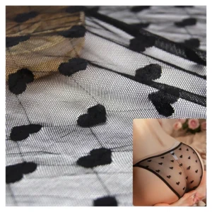 JY2014 New Nylon Spandex 4 Way Stretch Power Mesh Fabric Black White Heart Jacquard Mesh Tulle Fabric for Stockings - 100%...