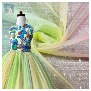 JY2025 China Factory by Yards Good Price Iridescent Tulle Mesh Sparkle Glitter Fabric 2025 Woman Summer Fabric for Dress...