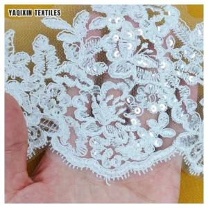 KFE004 Handmade 18cm Wide Sequin Embroidered Lace Trim White Wedding Dress Accessories Lace Trim - 100% Polyester, 18 CM...