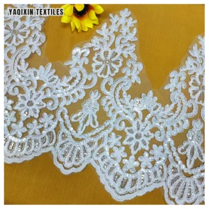 KFE005 2025 New Arrival African Nigerian Lace Trim for Bridal Wedding 28cm Sequins Lace Trim Textile - 100% Polyester, 28...