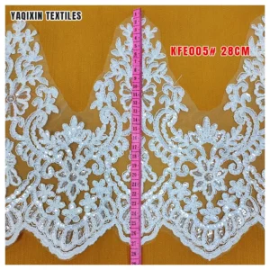 KFE005 2025 New Arrival African Nigerian Lace Trim for Bridal Wedding 28cm Sequins Lace Trim Textile - 100% Polyester, 28...