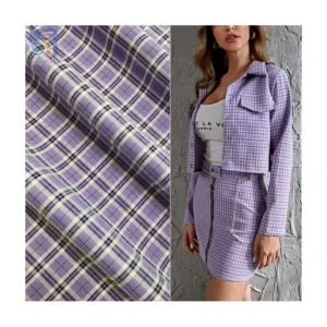 KL506 2025 New Arrival Purple Small Checkered Fabric Elastic Yarn Dyed Plaid Casual Suit Fabric - Spandex, Polyester, 155...