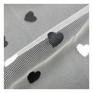 KT005 Black and White Two-Color Digital Printing Heart on 100%Polyester Tulle Mesh Net Fabric - 100% Polyester, 30 gsm, 155...