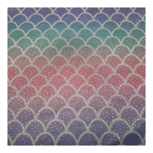 KT17 Digitally Printed Tulle Fabric Fish Scale Color Printing Mesh Fabric Tulle with Gold Glitter Dot - 100% Polyester, 30...