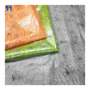 KT38-1 2025 Polyester Spider Web Print Mesh Tulle Glitter Fabric Halloween Fabrics for Clothing - 100% Polyester, 30 gsm...