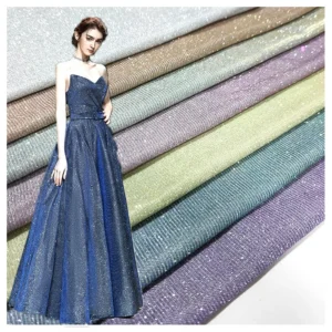 LF002 Custom 95 Polyester 5 Spandex Rib Knit Stretch Lurex Fabric Silver Shiny Metallic Lurex Fabric for Dress - Spandex...