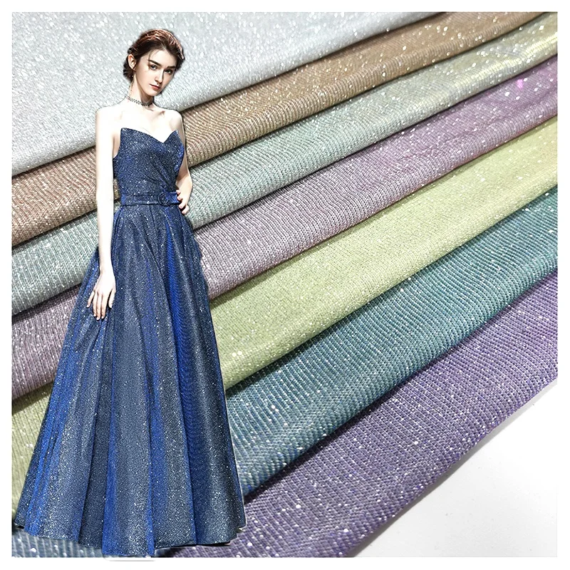 LF002 Custom 95 Polyester 5 Spandex Rib Knit Stretch Lurex Fabric Silver Shiny Metallic Lurex Fabric for Dress - Spandex...