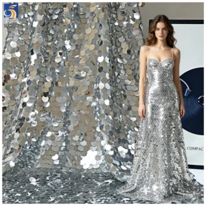 LPM006 18MM Clear Shiny Iridescent Large Paillette Sequin Fabric Fashion Colorful Fish Scale Mermaid Sequin Fabric - 100%...
