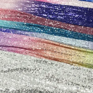Latest 2024 Digital Print Rainbow Gradient Ombre Sequin Fabric Mesh Stripe Embroidery Glitter Sequin Fabric - Polyester...
