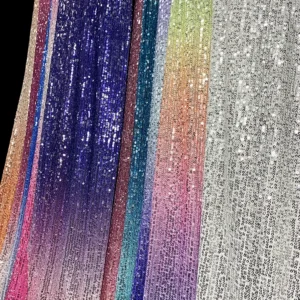 Latest 2024 Digital Print Rainbow Gradient Ombre Sequin Fabric Mesh Stripe Embroidery Glitter Sequin Fabric - Polyester...