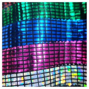 Latest Square Bricks Sparkly Lurex Hot Stamping Foil Fabric Polyester Stretch Soft Mosaic Glitter Plaid Fabric - 100%...