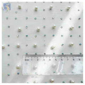 Luxurious Bead Wedding Tulle Mesh Lace Fabric with Pearl Diamond High Quality Handcrafted Dense 3D Beads - 100% Polyester...