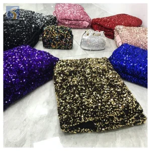 Multi-color 2026 African Velvet Sequined Embroidery Lace Fabric Luxury Stretch 5mm Shiny Sequin Velvet Fabric - Polyester...