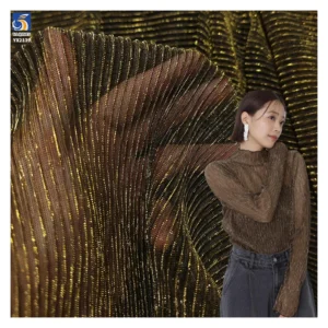 New Arrival 110gsm Moonlight Knit Fabric Stretch 0.3mm Crinkle Pleated Crepe Shiny Metallic Lurex Mesh Fabric for Lining...