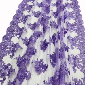 New Arrival Fashion 2025 Floral Purple Embroidery Lace Fabric Sequin Tulle Lace Embroidery Fabric for French - Polyester...
