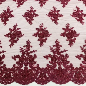 New Arrival Fashion 2025 Floral Purple Embroidery Lace Fabric Sequin Tulle Lace Embroidery Fabric for French - Polyester...